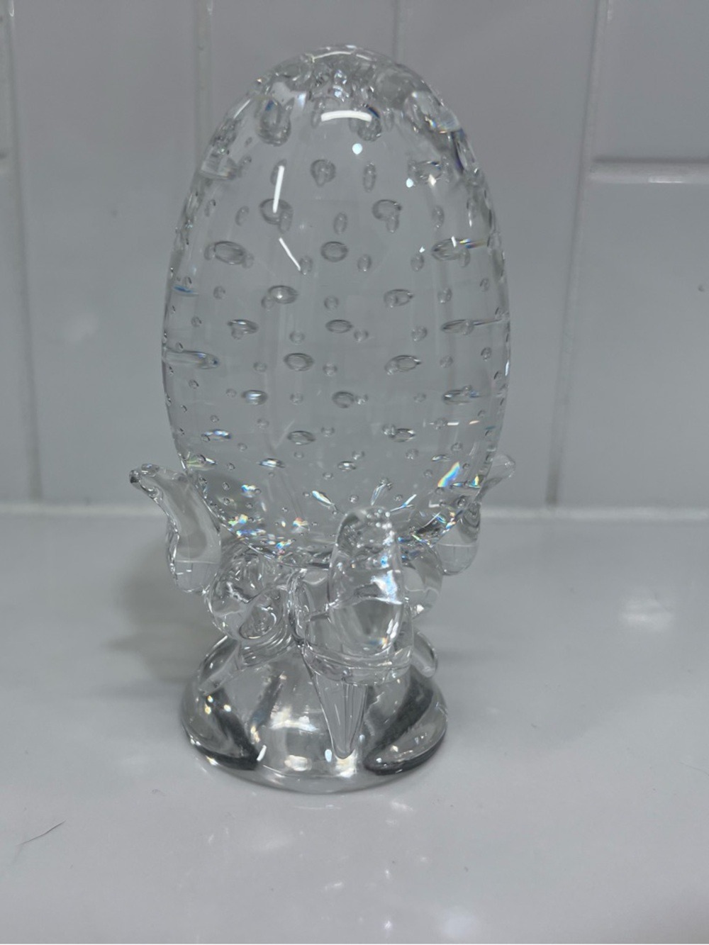 Vintage Steuben Crystal Glass Art Figurine Controlled Bubble Egg #8131